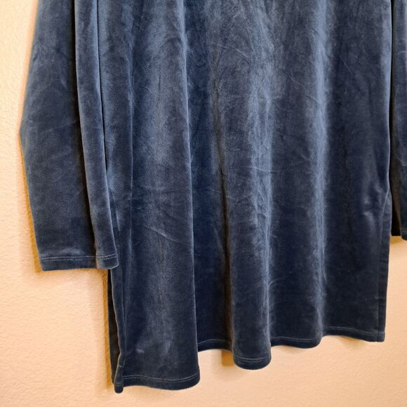 Pure Jill Women Soft Tunic Blue Velour Velvet Pullover V Neck Size M Long Sleeve - Picture 4 of 11